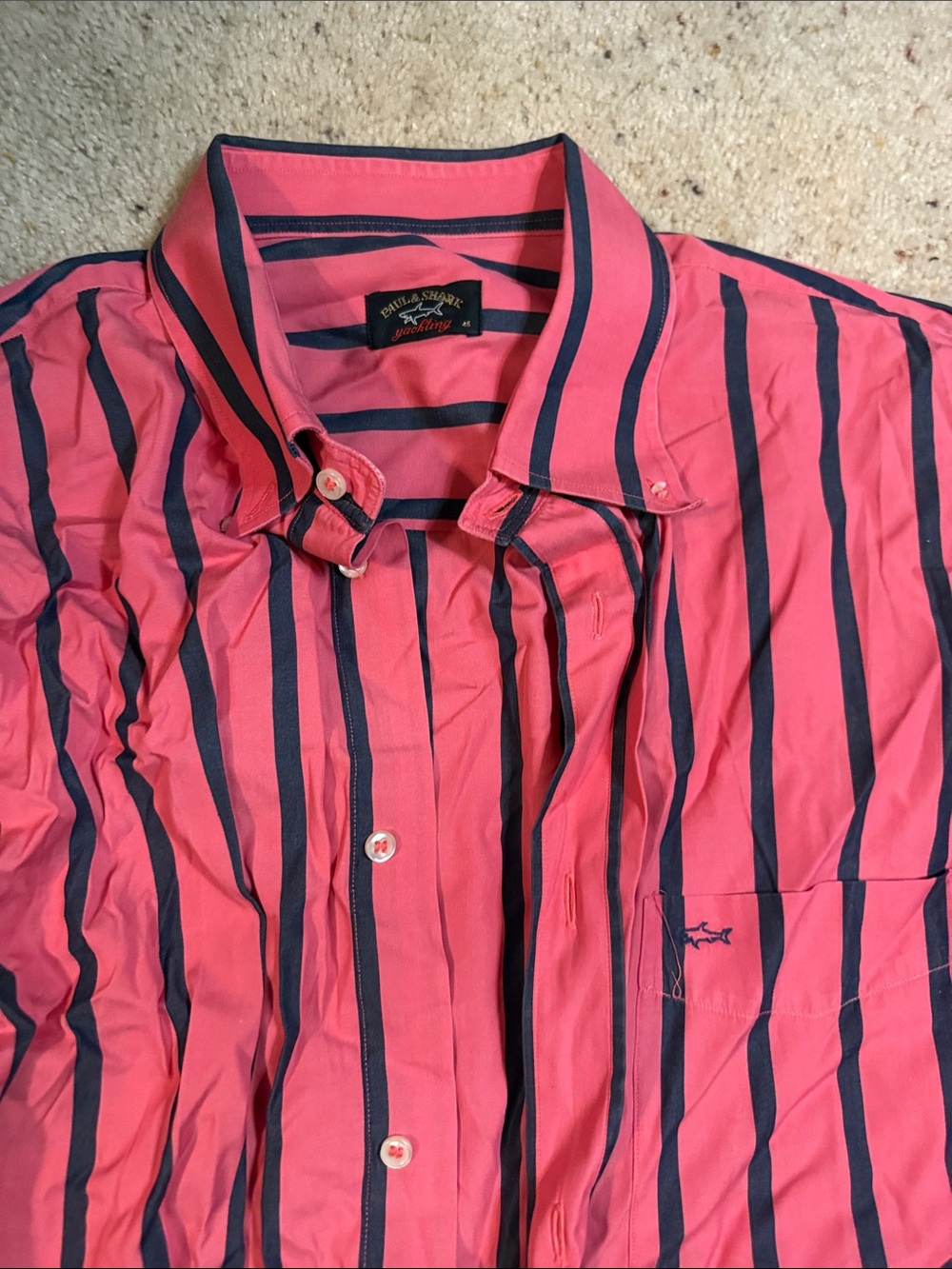 Paul & Shark Pink and Navy Striped Button-Down Shirt
